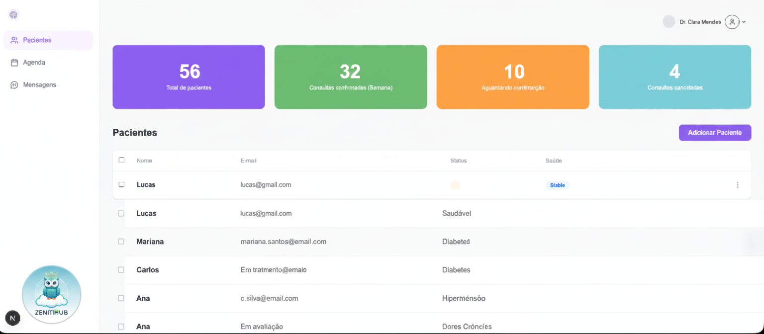 Prévia do dashboard do Zenithub